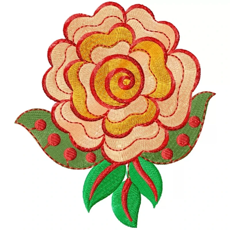 Beautiful Rose With Leaf Embroidery Design