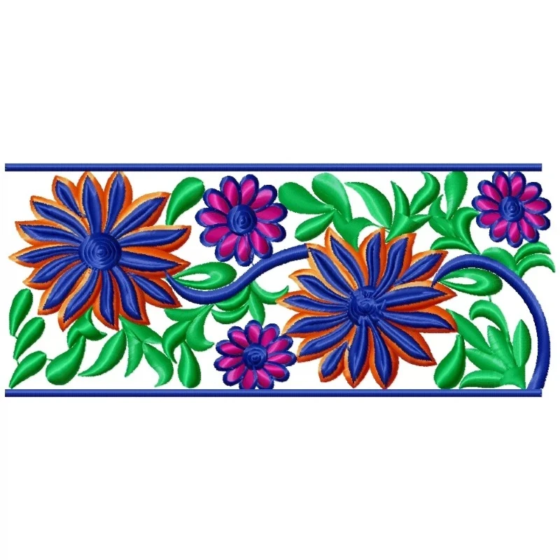Big Colorful Floral Embroidery Border Design_EmbroideryShristi