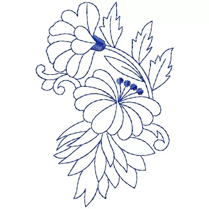 Big Floral Outline Embroidery Design