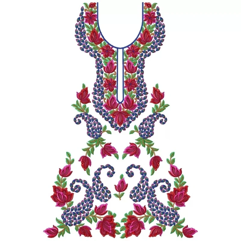 Colorful Floral Indian Full Embroidery Dress Design