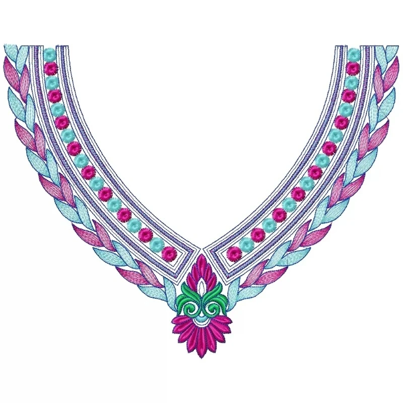 Colorful Line Neckline Embroidery Design