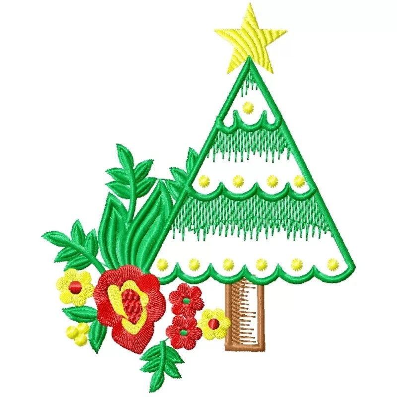 Floral Christmas Tree With Star Embroidery Design
