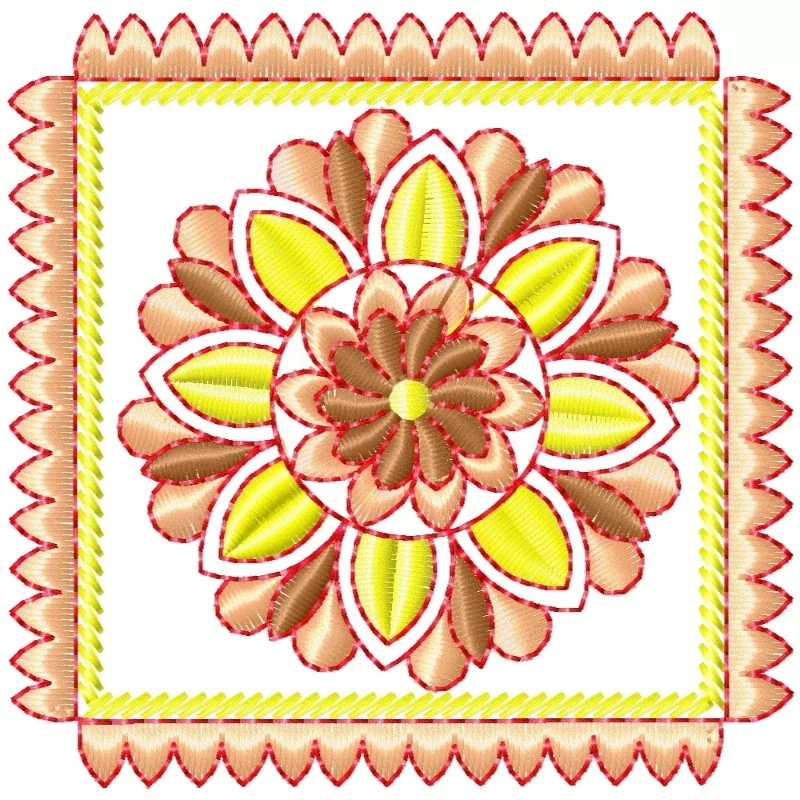 Floral Circle Within Square Embroidery Design