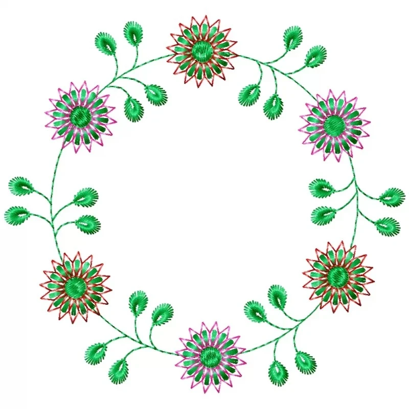 Flowers Frame Design in Circle Embroidery Design