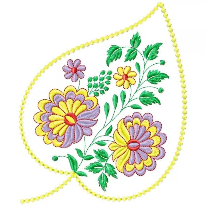 Flowers In Leaf Embroidery Design
