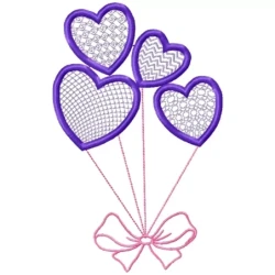 Flying Heart Ballons With Gift Ribbon Embroidery Design