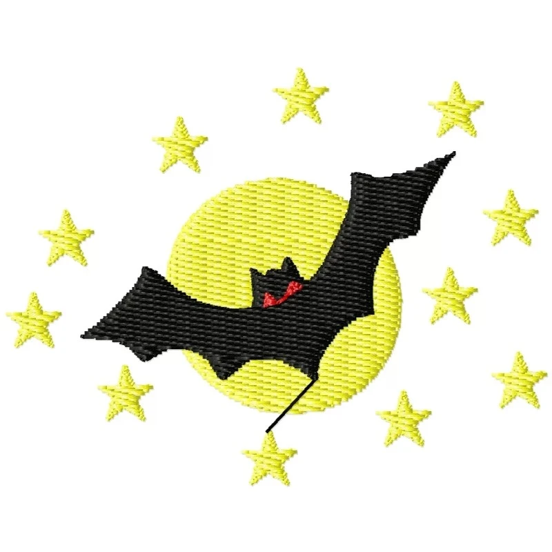 Hallowen Moon and Bat Embroidery Designs