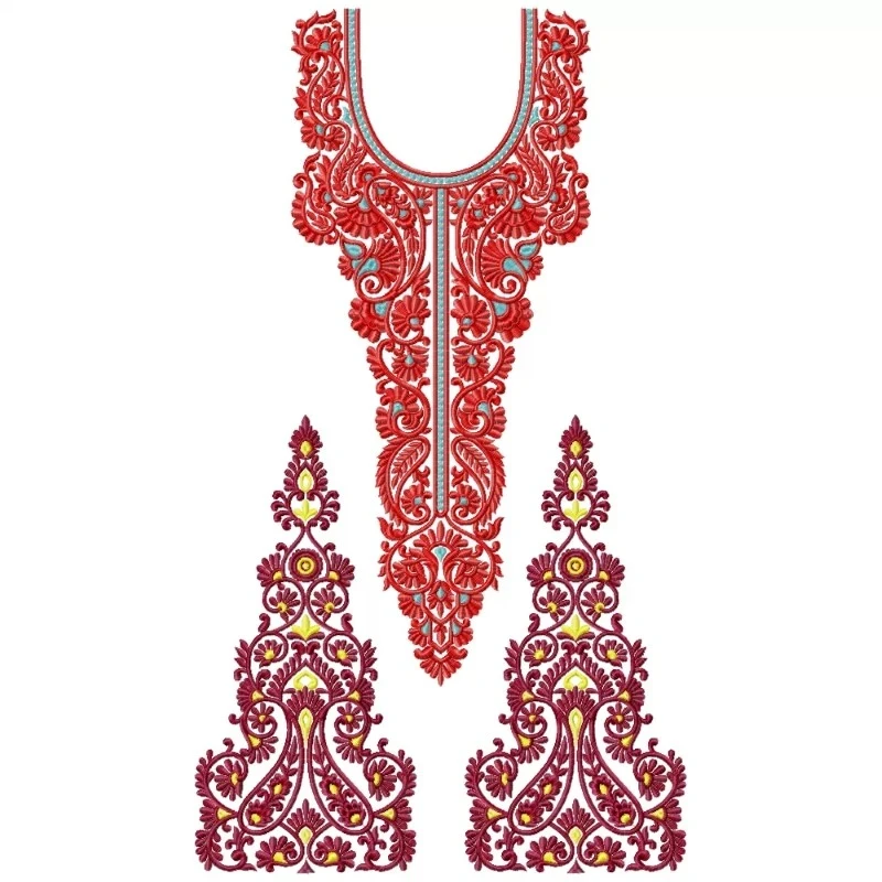 Indian Long Neckline Embroidery Dress Design