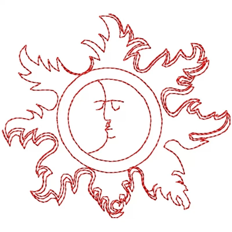 Red work Sun and Moon Design