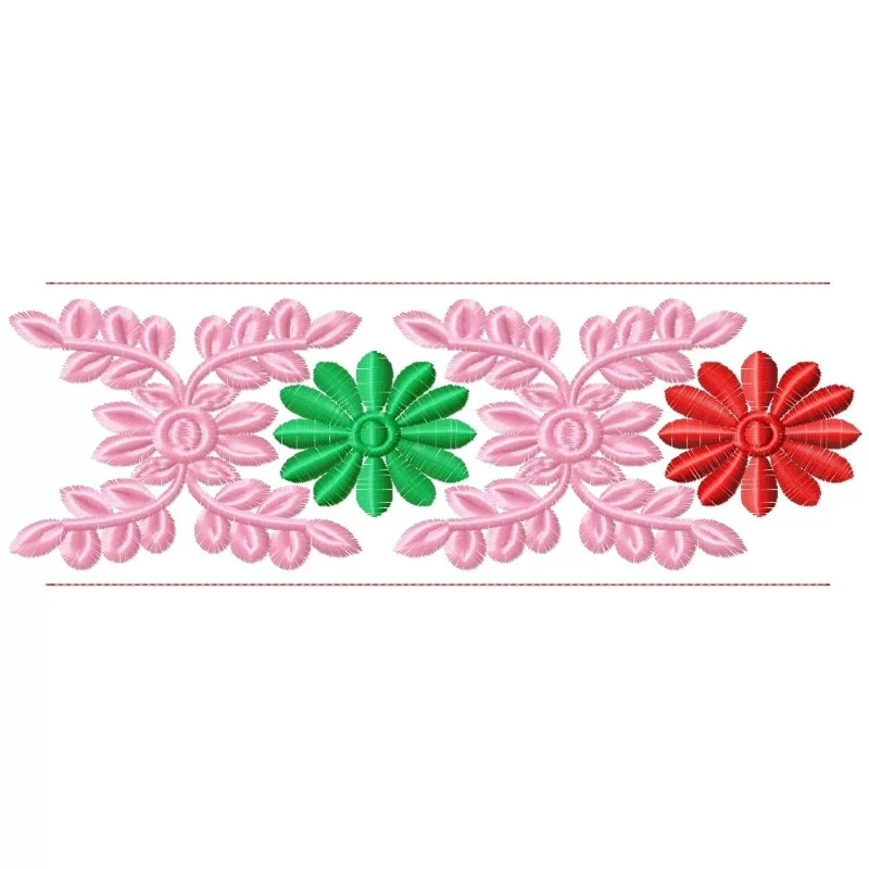 Seamless Flower Embroidery Border Pattern