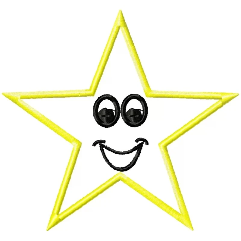 Smiley Star Outline Machine Embroidery Design