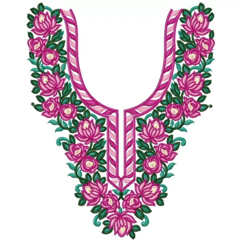 Traditional Indian Floral Neckline Embroidery Pattern