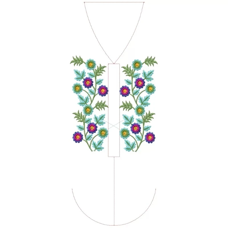 Unique Floral Neckline Sides Embroidery Design