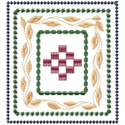 Vintage And Colorful Square Leaves Frame Embroidery Design