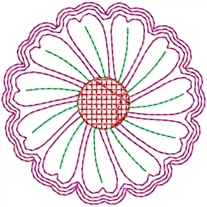 Vintage Outline Flower Embroidery Design