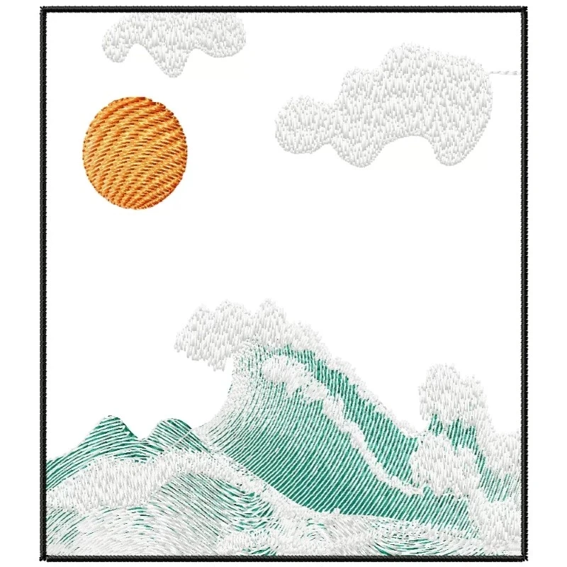 Wave In Frame With Sun Embroidery Freebie