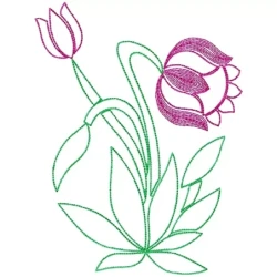 Outline Flowers Embroidery Design With Leaves