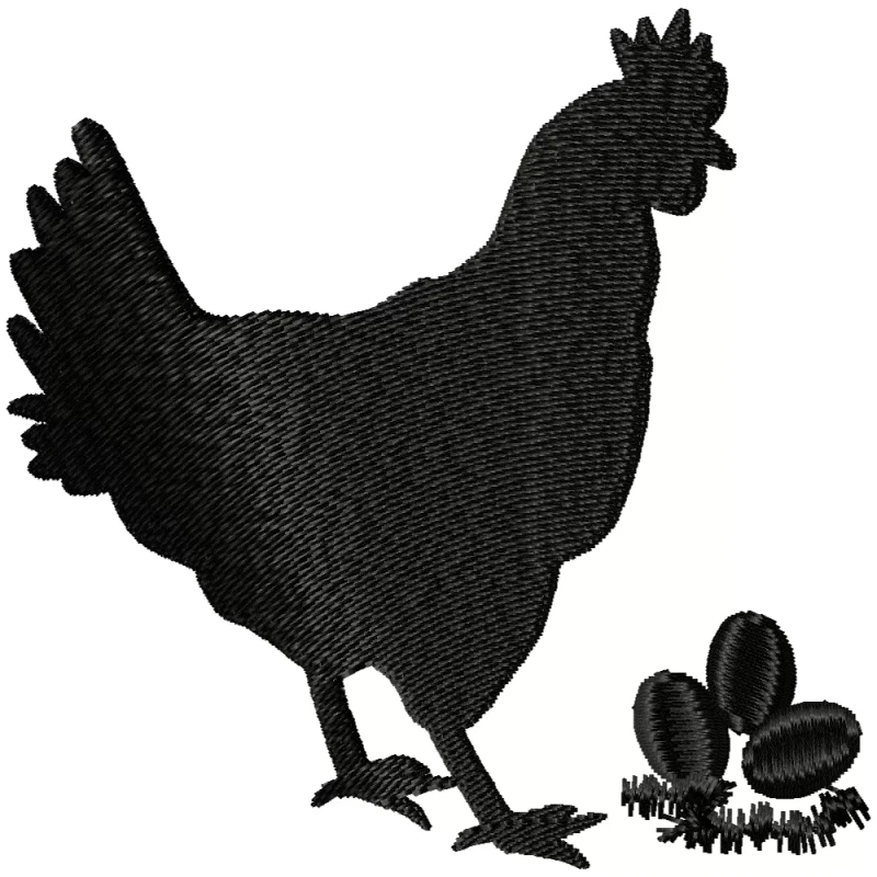 Silhouette Hen [Chicken] With Eggs Embroidery Design