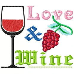 Love & Wine Quate Machine Embroidery Design 5X7